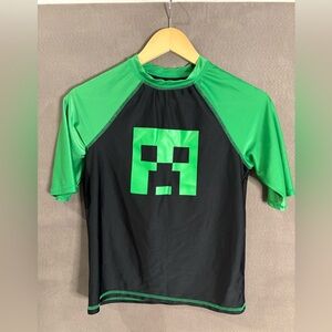 Minecraft Creeper Boys Rash guard Swim Shirt Sun Protection Green Black 14-16